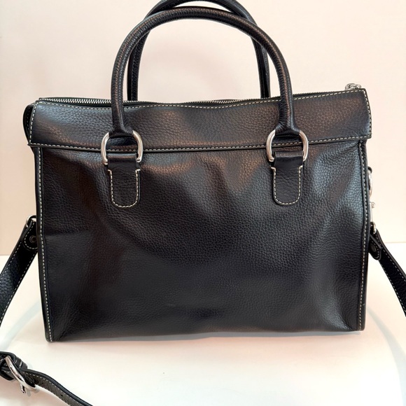 DOONEY & BOURKE Black Leather Double Pocket Tote Women's Satchel Shoulder Bag - Picture 5 of 11